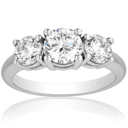 2 CTW AGI Certified Lab Grown Diamond (G-VS) Three Stone Engagement Ring in Choice of 14K Yellow or 14k White Gold