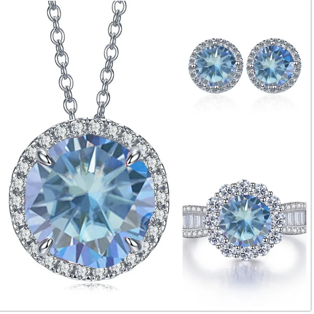9ct Moissanite 925 Sterling Silver Ring Earrings Necklace Jewelry Set Gift