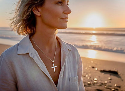 Solid sterling silver cross necklace hammered S925 custom pendant popular size women men girls boys man christian jewelry jewellery