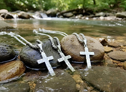 Silver cross necklace hand cut and hand hammered handmade custom pendant popular size women men man girls boys christian jewelry jewellery
