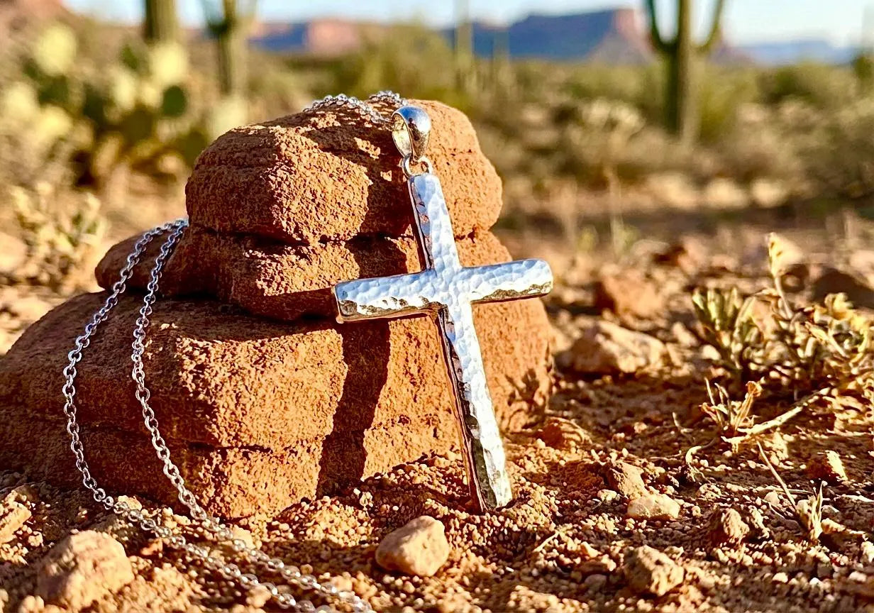 Solid sterling silver cross necklace hammered S925 custom pendant popular size women men girls boys man christian jewelry jewellery