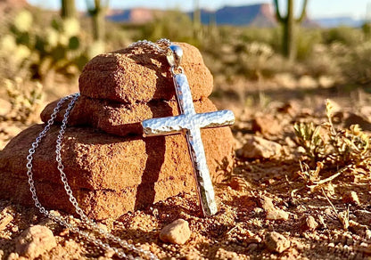 Solid sterling silver cross necklace hammered S925 custom pendant popular size women men girls boys man christian jewelry jewellery