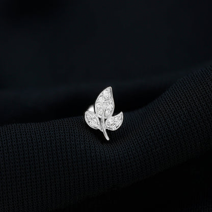 Diamond Leaf Flat Back Cartilage Stud Earring (18G) – Nature Inspired Helix & Tragus Jewelry in Gold