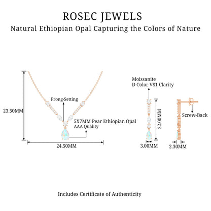 Natural Ethiopian Opal and Moissanite Teardrop Jewelry Set