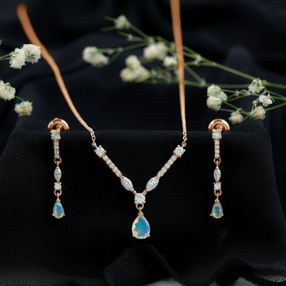 Natural Ethiopian Opal and Moissanite Teardrop Jewelry Set