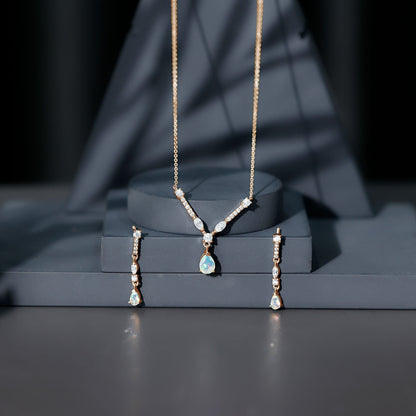 Natural Ethiopian Opal and Moissanite Teardrop Jewelry Set