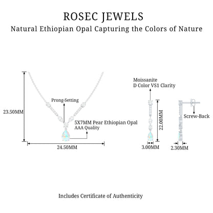 Natural Ethiopian Opal and Moissanite Teardrop Jewelry Set