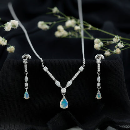 Natural Ethiopian Opal and Moissanite Teardrop Jewelry Set