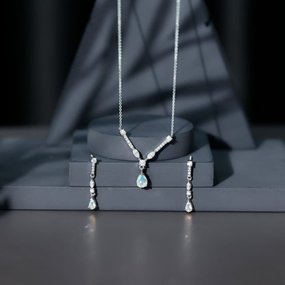 Natural Ethiopian Opal and Moissanite Teardrop Jewelry Set
