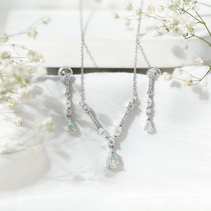 Natural Ethiopian Opal and Moissanite Teardrop Jewelry Set