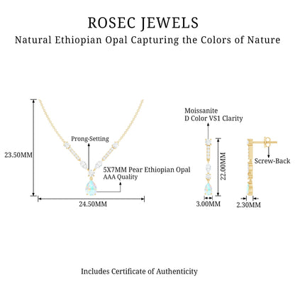 Natural Ethiopian Opal and Moissanite Teardrop Jewelry Set