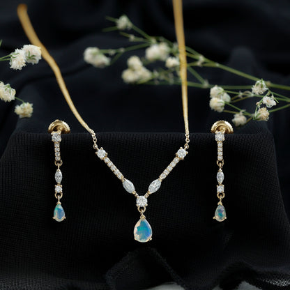 Natural Ethiopian Opal and Moissanite Teardrop Jewelry Set