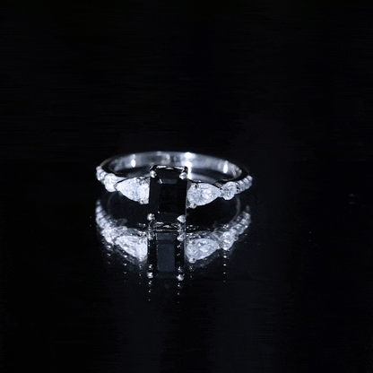 Certified 1.6 Carat Lab Grown Black Diamond Emerald Cut Engagement Ring with Side Stones