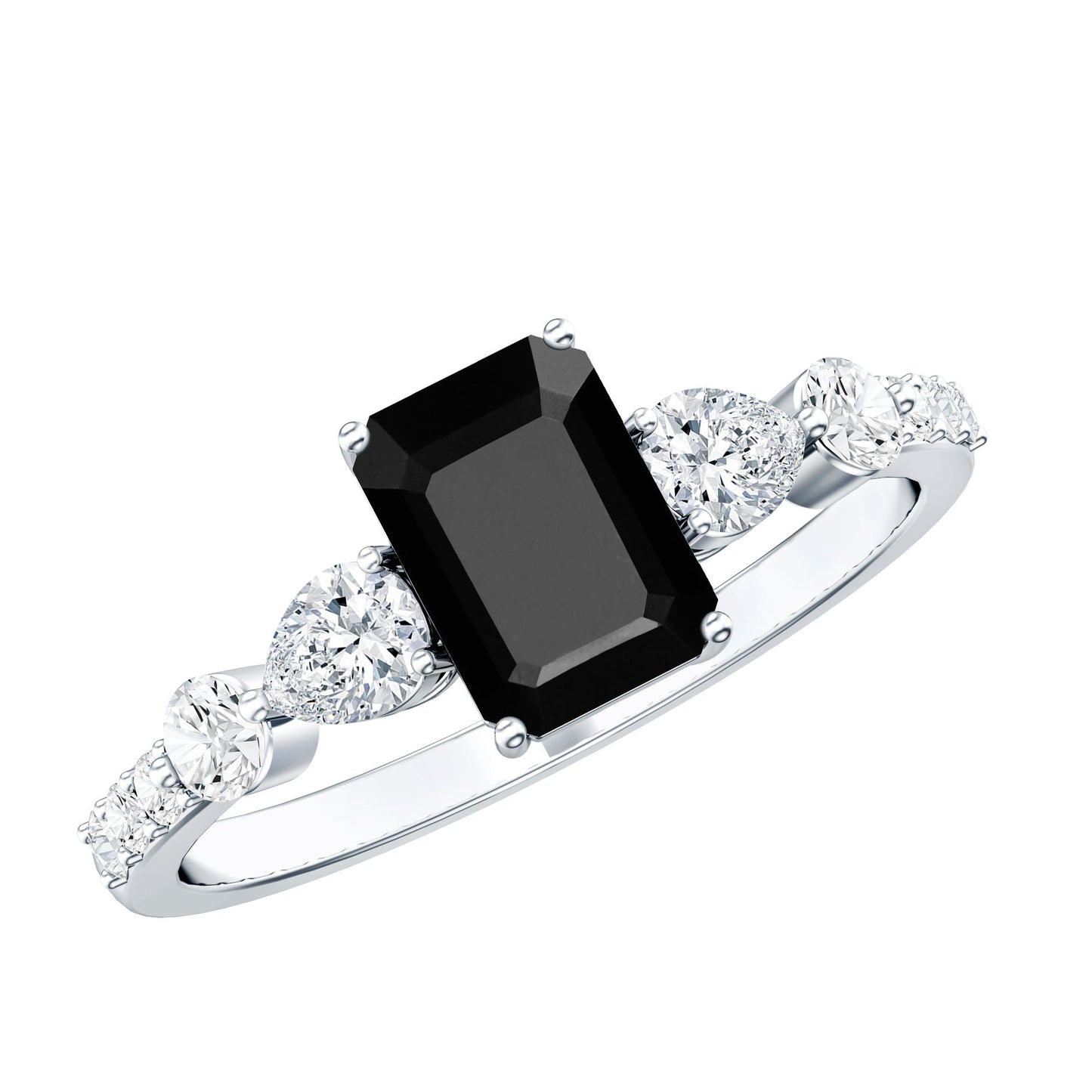 Certified 1.6 Carat Lab Grown Black Diamond Emerald Cut Engagement Ring with Side Stones