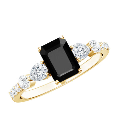 Certified 1.6 Carat Lab Grown Black Diamond Emerald Cut Engagement Ring with Side Stones