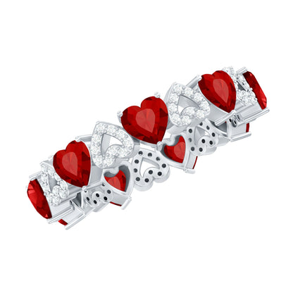 Lab-Created Ruby and Diamond Heart Eternity Band Ring