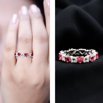 Lab-Created Ruby and Diamond Heart Eternity Band Ring