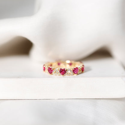 Lab-Created Ruby and Diamond Heart Eternity Band Ring