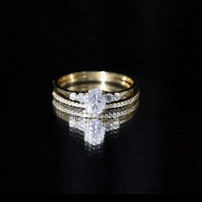 Certified 0.75 Carat Oval Lab Grown Diamond Wedding Bridal Ring Set