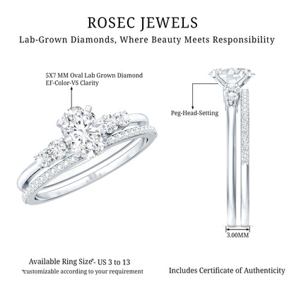 Certified 0.75 Carat Oval Lab Grown Diamond Wedding Bridal Ring Set