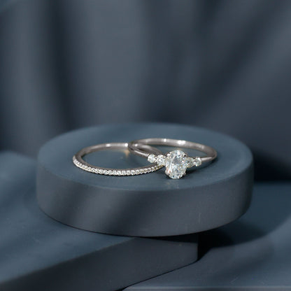 Certified 0.75 Carat Oval Lab Grown Diamond Wedding Bridal Ring Set