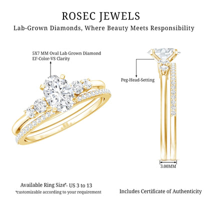 Certified 0.75 Carat Oval Lab Grown Diamond Wedding Bridal Ring Set