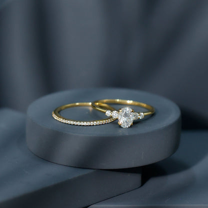 Certified 0.75 Carat Oval Lab Grown Diamond Wedding Bridal Ring Set