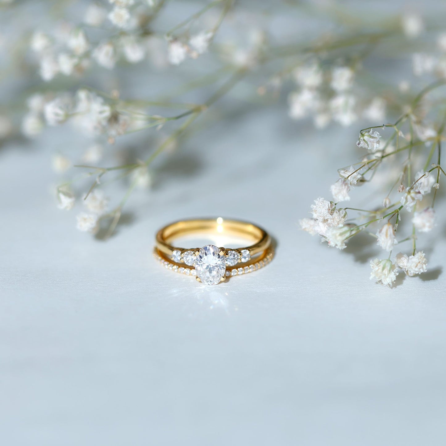 Certified 0.75 Carat Oval Lab Grown Diamond Wedding Bridal Ring Set