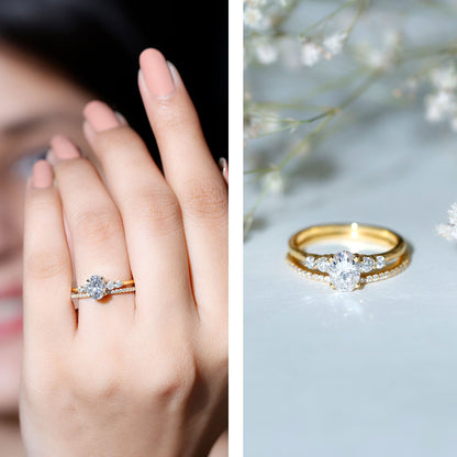Certified 0.75 Carat Oval Lab Grown Diamond Wedding Bridal Ring Set