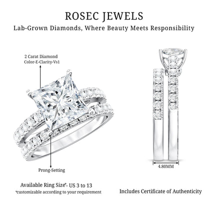 IGI Certified 2 Carat Lab Grown Diamond Princess Cut Bridal Ring Set