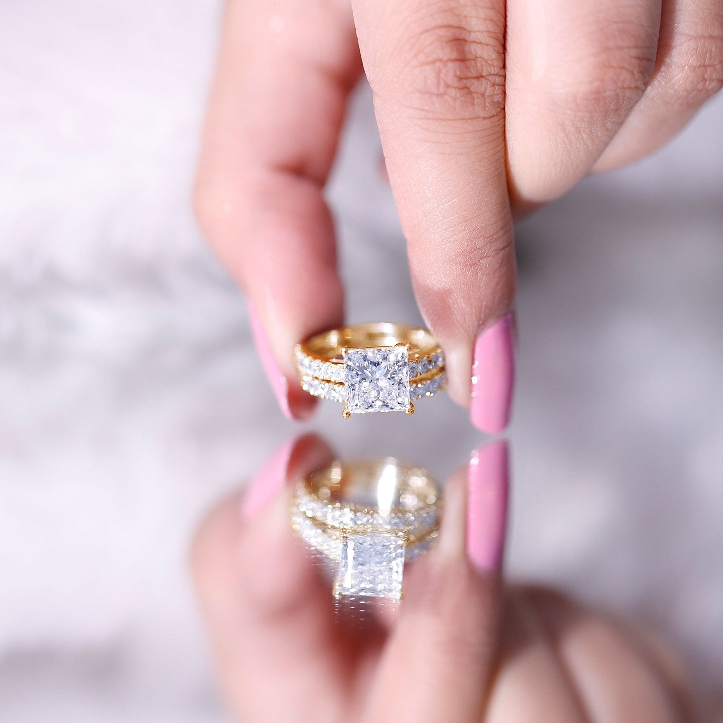 IGI Certified 2 Carat Lab Grown Diamond Princess Cut Bridal Ring Set