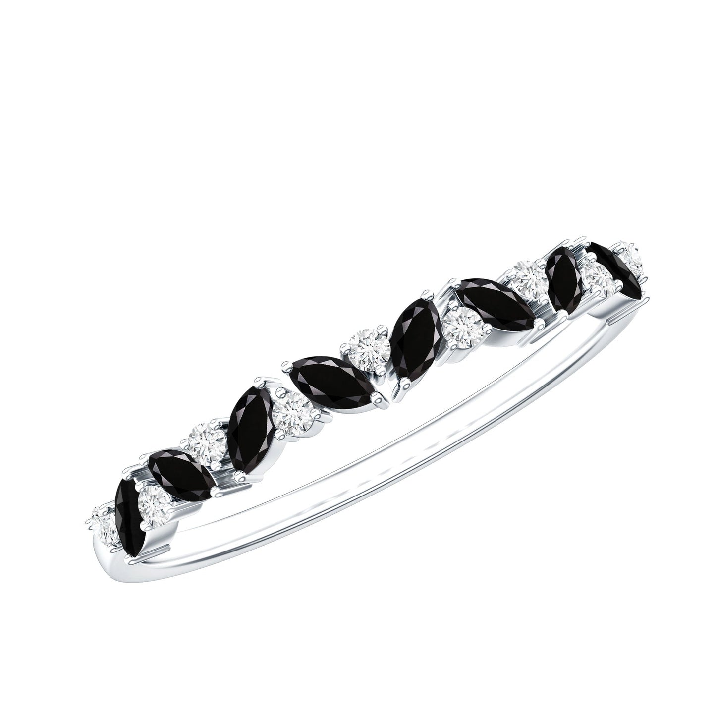 Natural Marquise Black Spinel Diamond Half Eternity Ring