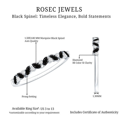 Natural Marquise Black Spinel Diamond Half Eternity Ring