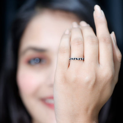 Natural Marquise Black Spinel Diamond Half Eternity Ring