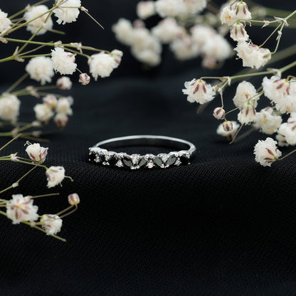 Natural Marquise Black Spinel Diamond Half Eternity Ring
