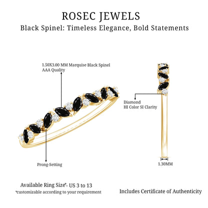Natural Marquise Black Spinel Diamond Half Eternity Ring